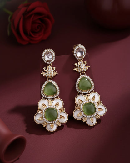 Olive Green Asher Designer Earring with Premium Monalisa and Zircone Stone Detailing