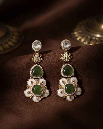 Olive Green Asher Designer Earring with Premium Monalisa and Zircone Stone Detailing