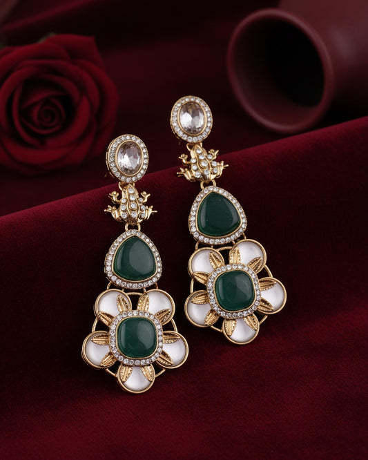 Sage Green Asher Designer Earring with Premium Monalisa and Zircone Stone Detailing