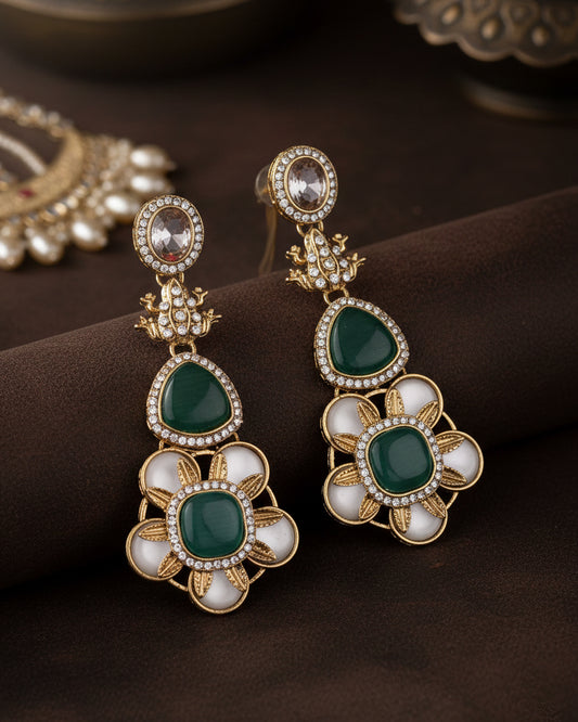 Sage Green Asher Designer Earring with Premium Monalisa and Zircone Stone Detailing