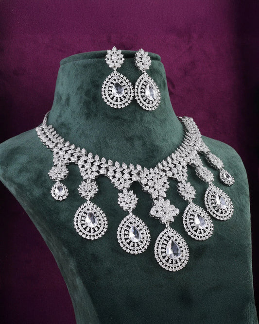 Silver Anastasia American Diamond Necklace with Earring