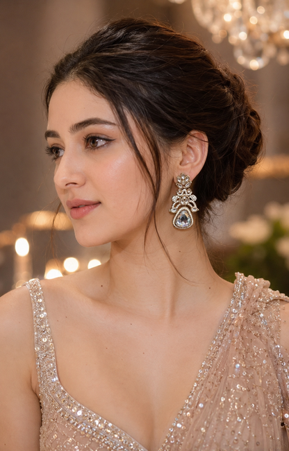 Silver Sylas Premium Designer Zircone Kundan Earring