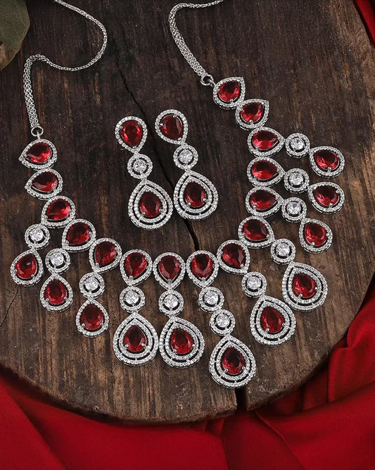 Wine Ananya American Diamond Necklace Set with Earring
