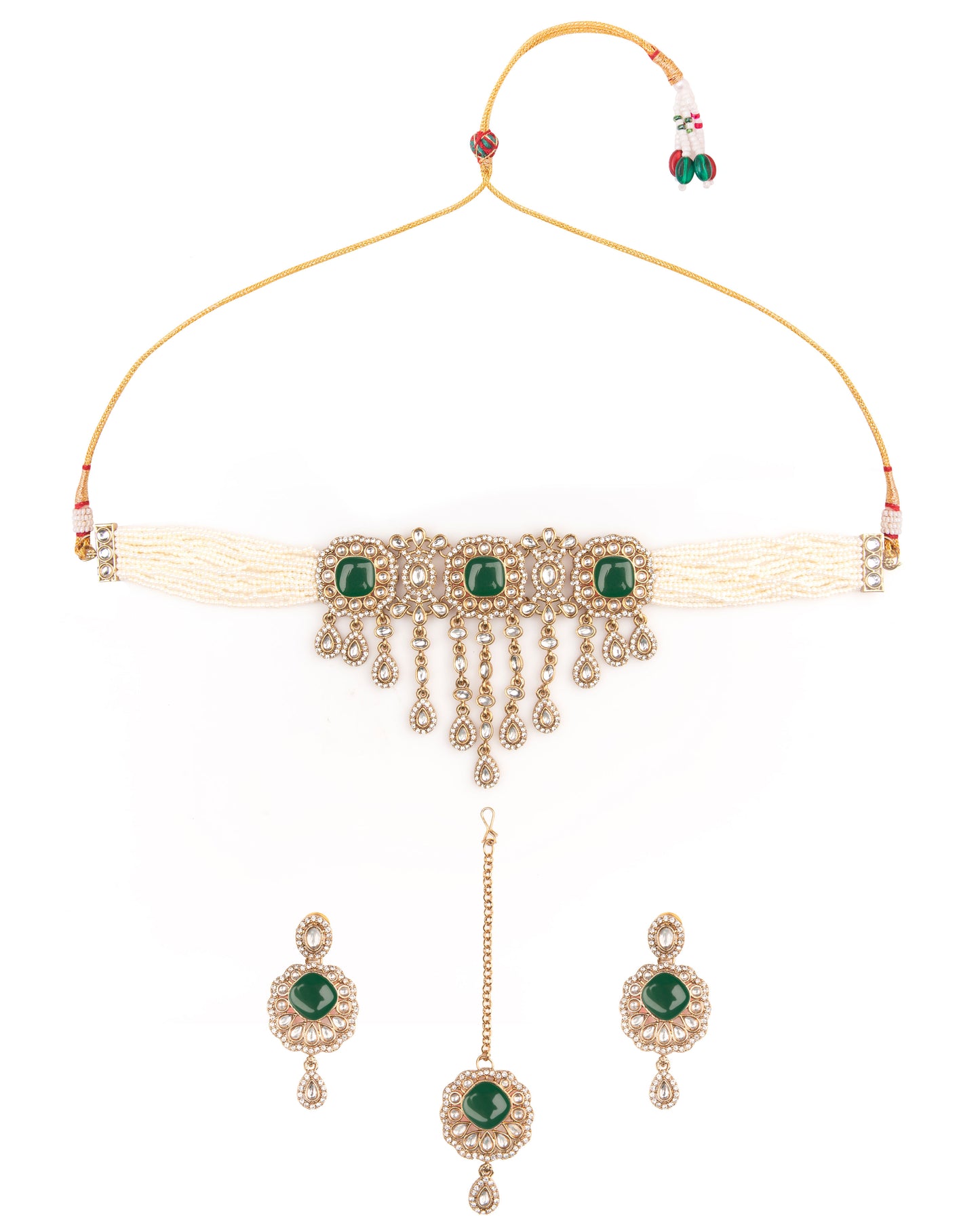 Green Meher Premium Necklace with Earring and Mangteeka