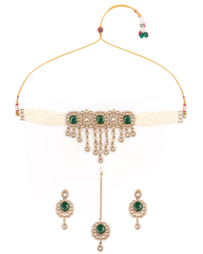 Green Meher Premium Necklace with Earring and Mangteeka