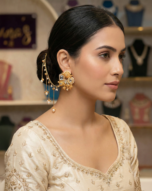 Silver Yuvika Bahubali Earring with Kaan Chain